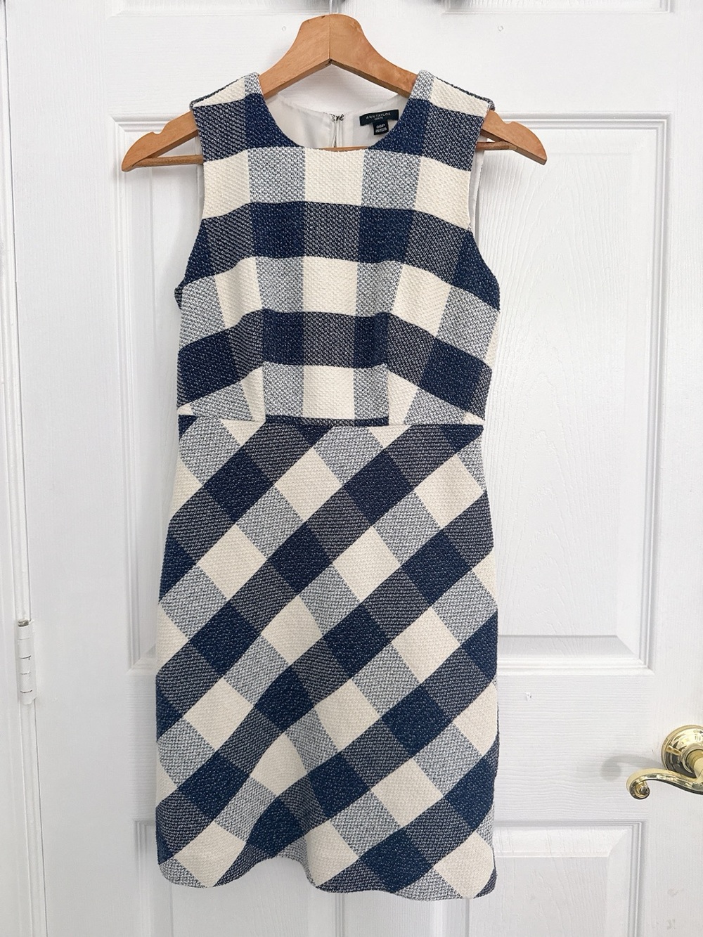 Ann Taylor Navy and Cream Gingham Sheath Dress
